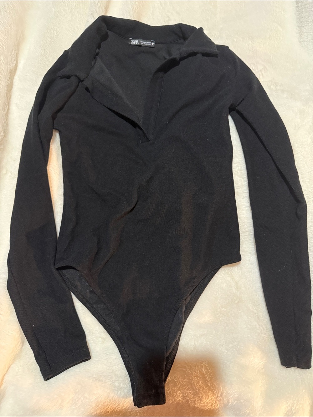 Zara Black Long-Sleeve Collared One-Piece Bodysuit